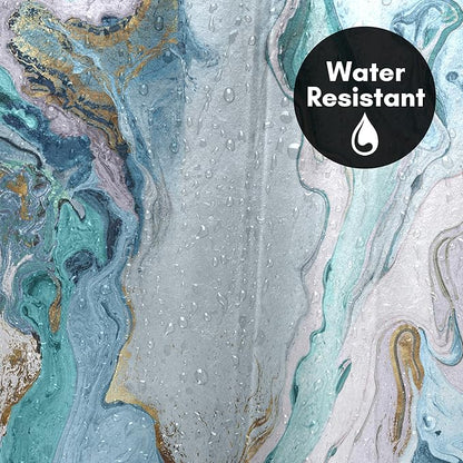 Americanflat 71x74 Marble Shower Curtain - Water-Resistant Long Shower Curtain with Durable Metal Grommets and 12 Hooks - 100% Polyester - Turquoise, Light Blue, Navy Blue, White and Gold