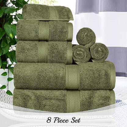 Superior Egyptian Cotton Ultra Plush & Absorbent, 8 Piece Set, Forest Green | Quick Dry, Soft Luxury Towel Set, Bath Essentials, Guest Bath, Spa, 2 Bath, 2 Hand, 4 Face Towels, Madeline Towels