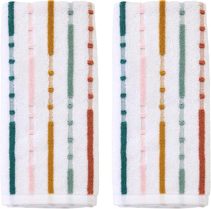 SKL Home Modesto Stripe Hand Towel Set-2pc, Premium 100% Cotton, Multi | 600 GSM weight. Spa-level quality. Soft & absorbent, reversible jacquard. For the bathroom, kitchen, bar or any sink space.
