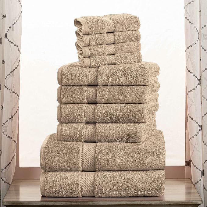 Superior Egyptian Cotton Ultra Plush & Absorbent, 10 Piece Set, Latte | Quick Dry, Soft Luxury Towel Set, Bath Essentials, Guest Bath, Spa, 2 Bath, 4 Hand, 4 Face Towels, Madeline Towels
