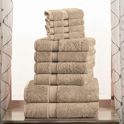 Superior Egyptian Cotton Ultra Plush & Absorbent, 10 Piece Set, Latte | Quick Dry, Soft Luxury Towel Set, Bath Essentials, Guest Bath, Spa, 2 Bath, 4 Hand, 4 Face Towels, Madeline Towels