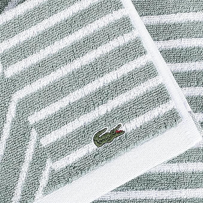 Lacoste Guethary Striped 6PC Towel Set – 100% Cotton, Reversible Design, Durable & Lightweight, Machine Washable – Aloe, 2 Bath Towels (30"x54"), 2 Hand Towels (16"x30"), 2 Washcloths (13"x13")