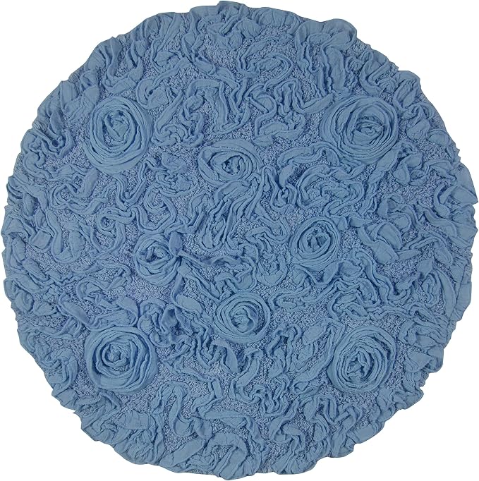 Home Weavers Bell Flower Collection 100% Cotton Tufted Bath Rugs, Extra Soft and Absorbent Bath Rugs, Non-Slip Bath Mats, Machine Washable, Bath Mats for Bathroom Floor and Tub, 30" Round, Sky Blue