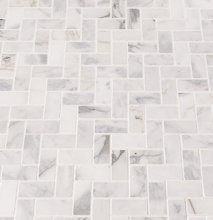 MSI Calacatta Cressa Herringbone Honed Marble Tile for Kitchen Backsplash, Wall Tile for Bathroom, Accent Wall Tile, and Shower Wall Tile