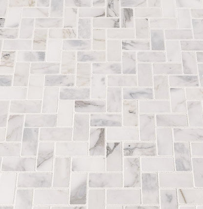 MSI Calacatta Cressa Herringbone Honed Marble Tile for Kitchen Backsplash, Wall Tile for Bathroom, Accent Wall Tile, and Shower Wall Tile