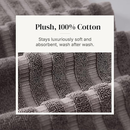 Modern Threads Natural Vine 6-Piece 100% Cotton Towel Set – Yarn Dyed Jacquard – Includes 2 Bath Towels, 2 Hand Towels, 2 Washcloths – Absorbent, Quick Dry, Soft & Durable – Gray
