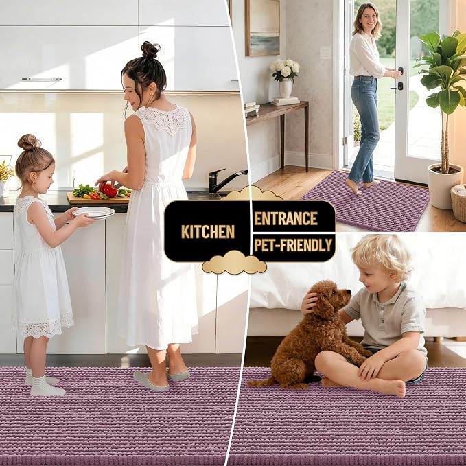 OLANLY Thick Chenille Small Bathroom Rugs Mats 24x16, Deep Plum | Soft Absorbent Bath Rugs, Rubber Backing, Machine Wash Dry, Bath Mats for Bathroom, Tub and Shower, Home Decor Accessories