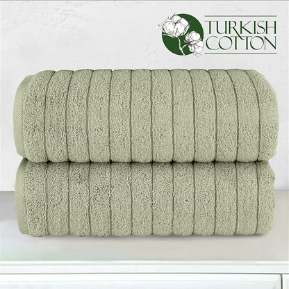 Elegant Comfort 100% Turkish Cotton Corduroy Ribbed Luxury Soft 2 Pack Bath Towels 27 x 54 Inch - Ultra Plush, Absorbent, Quick Dry, Hotel Spa Quality Towels for Bathroom Essentials, Mint Green