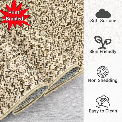 Printed Washable Rugs 4x6 Rug for Living Room Modern Rug Non Slip Small Bedroom Rug Soft Faux Wool Low Pile Stain Resistant Carpet for Entrance Office Nursery Dining Room 4'x6' Beige/Grey