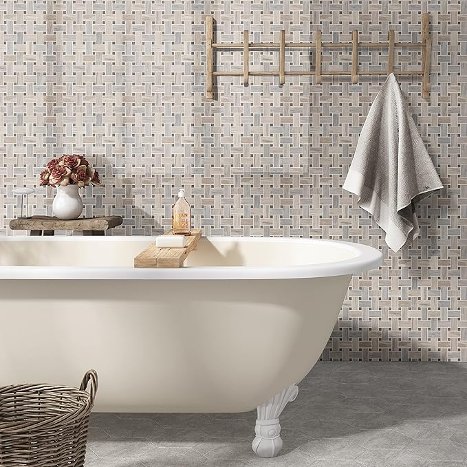 MSI Angora 12 in. x 12 in. Polished Marble Basketweave Tile Mesh-Mounted Mosaic for Kitchen Backsplash, Bathroom, Accent Walls & Shower