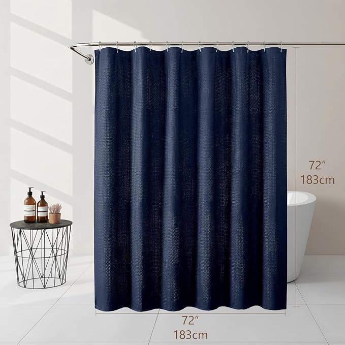Navy Blue Shower Curtain 72 Inch Length 1 Piece, Waffle Embossed Textured Soft Fabric Hotel Shower Curtain for Bathroom, Modern Polyester Water Repellent Cloth Bath Decor, 72Wx72L Inches