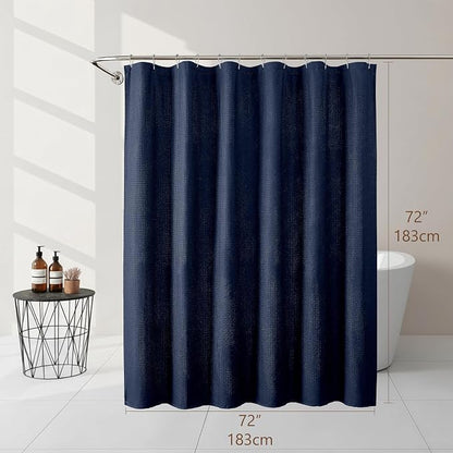 Navy Blue Shower Curtain 72 Inch Length 1 Piece, Waffle Embossed Textured Soft Fabric Hotel Shower Curtain for Bathroom, Modern Polyester Water Repellent Cloth Bath Decor, 72Wx72L Inches