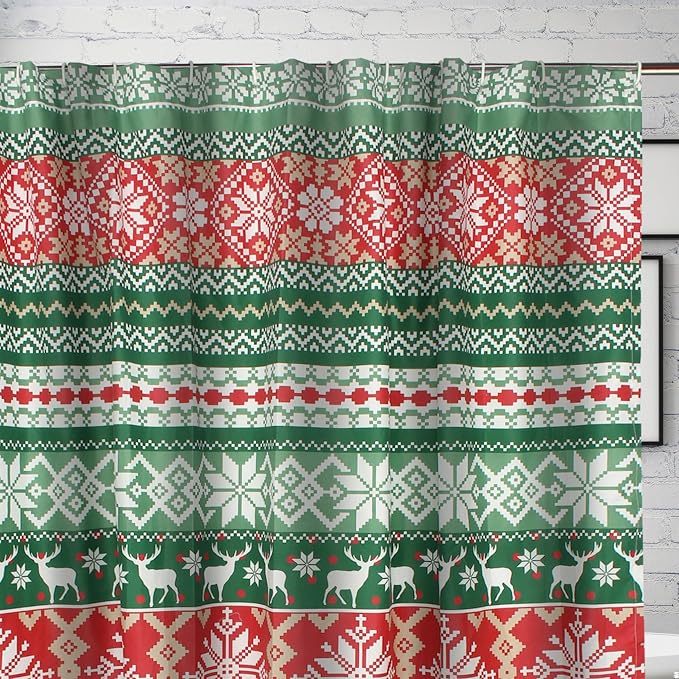 Greenland Home Fashions Fabric Sensations Shower Curtain, Stylish Bathroom Decor, Machine Washable, 72 inches x 72 inches, Fair Isle