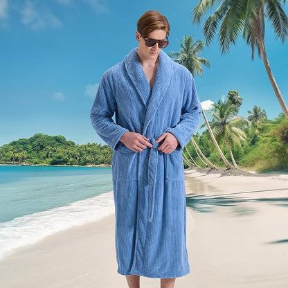 Men's Shawl Collar Bathrobe, Soft Long Towel Robe for Men - Super Absorbent Quick Dry yet Warm