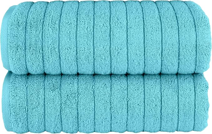 Elegant Comfort 100% Turkish Cotton Corduroy Ribbed Luxury Soft 2 Pack Bath Towels 27 x 54 Inch - Ultra Plush, Absorbent, Quick Dry, Hotel Spa Quality Towels for Bathroom Essentials, Aqua
