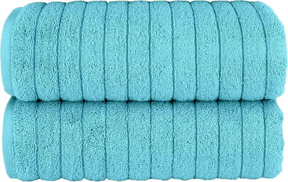 Elegant Comfort 100% Turkish Cotton Corduroy Ribbed Luxury Soft 2 Pack Bath Towels 27 x 54 Inch - Ultra Plush, Absorbent, Quick Dry, Hotel Spa Quality Towels for Bathroom Essentials, Aqua