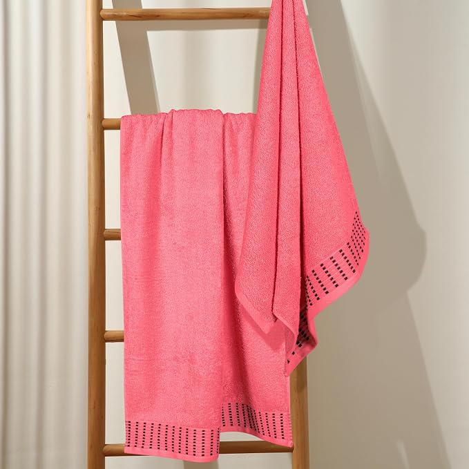 Cotton 2 Pack Oversized Bath Towel Set 28x55 inches, Large Bath Towels, Ultra Absorbant Compact Quickdry & Lightweight Towel, Ideal for Gym Travel Camp Pool - Coral Orange