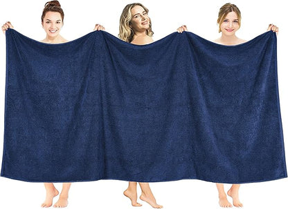 American Soft Linen 100% Cotton 600 GSM Turkish 40x80 Oversized Bath Towel Sheet, Extra Large Adult Towels for Bathroom, Navy Blue Bath Sheet