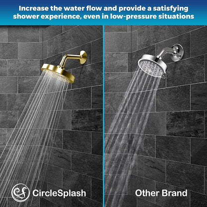 CircleSplash Shower Head - High Pressure 2.5 GPM - Gold | Anti-clog silicone nozzles, removable restrictor, easy-clean fixed replacement