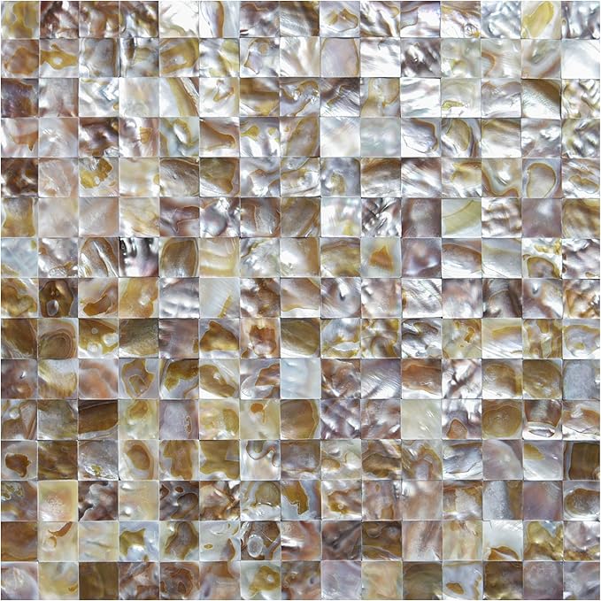 Art3d Mother of Pearl Backsplash Wall Tile in Natural Polychromy, Tile 11.8 x 11.8In Pack of 6（Brown）