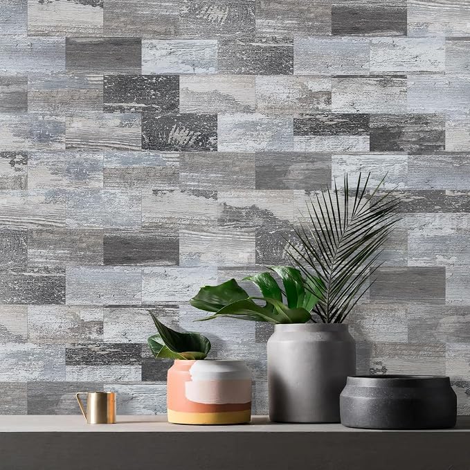 Vamos Tile 100-Piece Peel and Stick Backsplash Seamless Tile,3''x6'' Distressed Wood PVC Subway Tile,Stick on Backsplash for Kitchen/Bathroom/Laundry Room