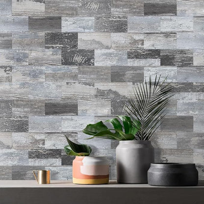 Vamos Tile 100-Piece Peel and Stick Backsplash Seamless Tile,3''x6'' Distressed Wood PVC Subway Tile,Stick on Backsplash for Kitchen/Bathroom/Laundry Room