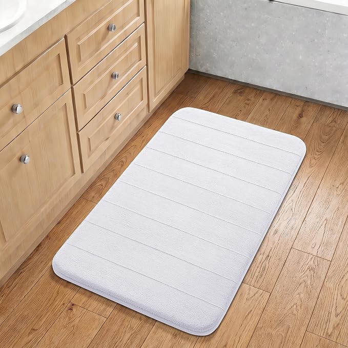Yimobra Large Bath Mat 36"x24", Super Soft Quick Dry Memory Foam Bathroom Rug, Water Absorbent, Non Slip Backing Machine Washable for Tub Shower, Thick Comfort Support, White