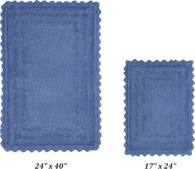 Better Trends Lilly Crochet Collection 100% Cotton 2 Piece Set (17" x 24" | 24" x 40") Bath Rug Set in Blue