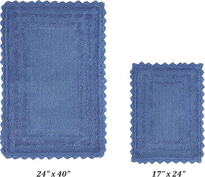 Better Trends Lilly Crochet Collection 100% Cotton 2 Piece Set (17" x 24" | 24" x 40") Bath Rug Set in Blue