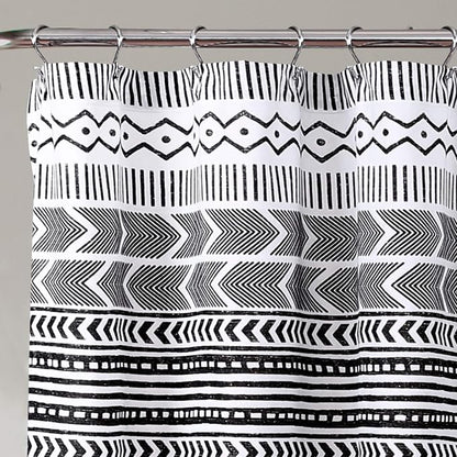 Lush Decor Hygge Geo Shower Curtain, 72" W x 72" L, Black/White - Curtain For Bathroom - Striped Bathroom Decor - Black Bath Accessories - Neutral Color Accessories - Geometric Scandinavian Print