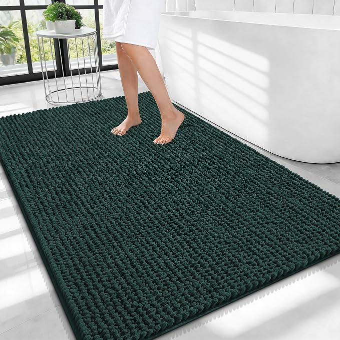 OLANLY Thick Chenille Large Bathroom Rugs Mats 40x32, Blackish Green | Soft Absorbent Bath Rugs, Rubber Backing, Machine Wash Dry, Bath Mats for Bathroom, Tub and Shower, Home Decor Accessories