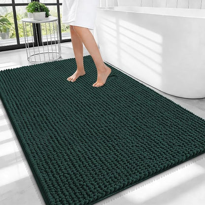 OLANLY Thick Chenille Large Bathroom Rugs Mats 40x32, Blackish Green | Soft Absorbent Bath Rugs, Rubber Backing, Machine Wash Dry, Bath Mats for Bathroom, Tub and Shower, Home Decor Accessories