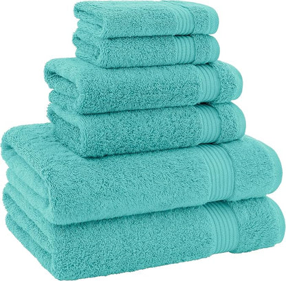 American Veteran Towel 100% Cotton Turkish 6 Piece Towel Set, Luxury Bath Towels Set of 6 for Bathroom Essentials, 2 Bath Towels 2 Hand Towels 2 Washcloths, Turquoise Blue