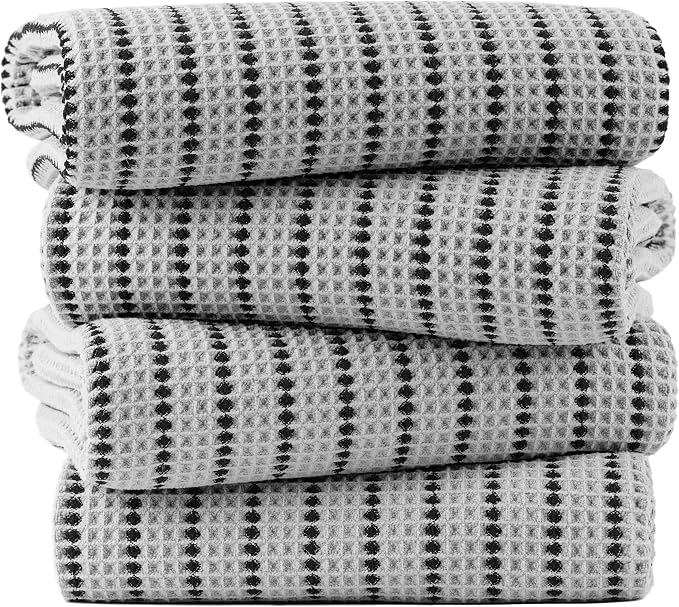 POLYTE 430 GSM Poly Blend Microfiber Quick Dry Waffle Bath Towel, 30x60 in | 4 Pack, Oversize, Lint Free, Body Towel