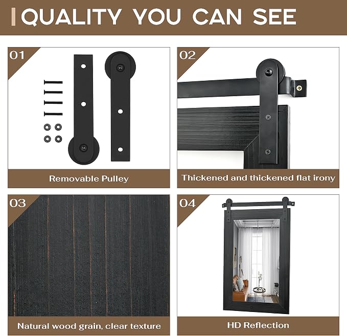 COGOOD Farmhouse Bathroom Mirrors for Over Sink - 38 x 25 Black | Rustic Barn Door Wood Framed Vanity Mirror for Entryway, Living Room, Bedroom, Dresser Wall Decor