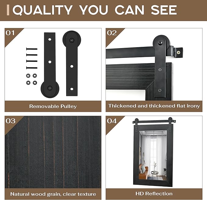 COGOOD Farmhouse Bathroom Mirrors for Over Sink - 30 x 22 Black | Rustic Barn Door Wood Framed Vanity Mirror for Entryway, Living Room, Bedroom, Dresser Wall Decor