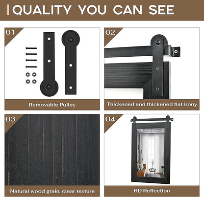 COGOOD Farmhouse Bathroom Mirrors for Over Sink - 30 x 22 Black | Rustic Barn Door Wood Framed Vanity Mirror for Entryway, Living Room, Bedroom, Dresser Wall Decor
