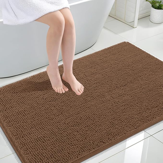 OLANLY Large Bathroom Rugs 44x32, Extra Soft Absorbent Chenille Bath Rugs | Mocha, Quick-Drying Rubber Backing, Machine Washable Bath Mat for Bathroom Floor, Tub and Shower, Home Decor Accessories