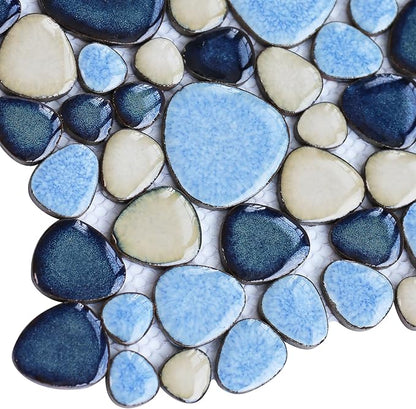Shower Floor Pebble Tile Blue Mosaic Tiles for Bathroom Wall Backsplash Floor [Set of 5 Sheets]