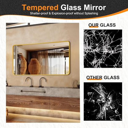 Bathroom Vanity Mirror, Gold Framed Mirror for Over Sink, 50x30 | HD glass, distortion-free for makeup and grooming, Sturdy frame, all mounting hardware, hangs horizontal or vertical