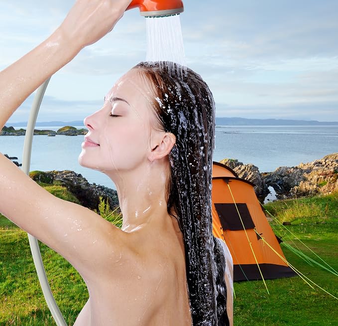 Ivation Portable Outdoor Shower, Battery Powered, Water Pump, Rechargeable | Pumps from any basin, sink, or tub for camping, dog washing, baby bathing, beach rinsing, and gardening; 60-min battery