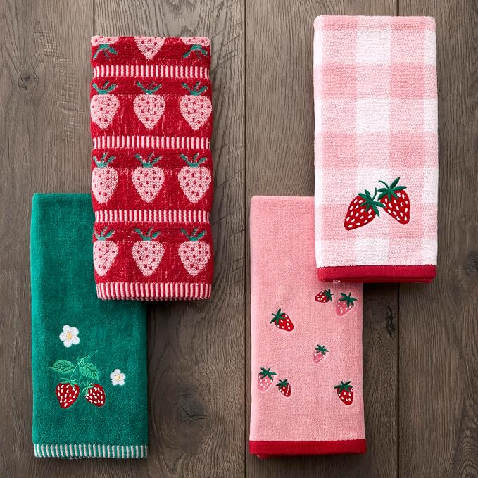 SKL Home Strawberry Jacquard Hand Towel Set-2pc, 100% Cotton, Red | Plush & absorbent terry. For use in the bathroom, kitchen or bar. Great for spring, summer & year-round décor.