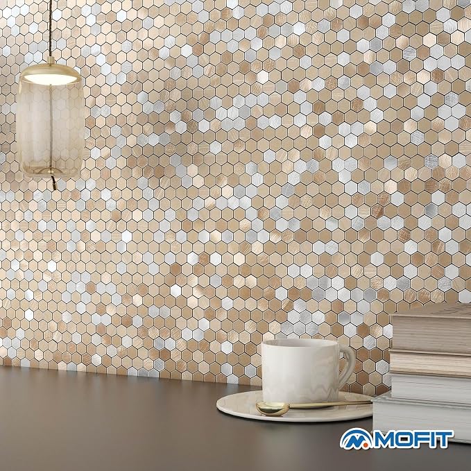 Stripe Hexagon Backsplash Tile Peel and Stick Brown 10pcs