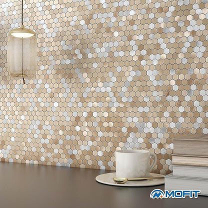 Stripe Hexagon Backsplash Tile Peel and Stick Brown 10pcs