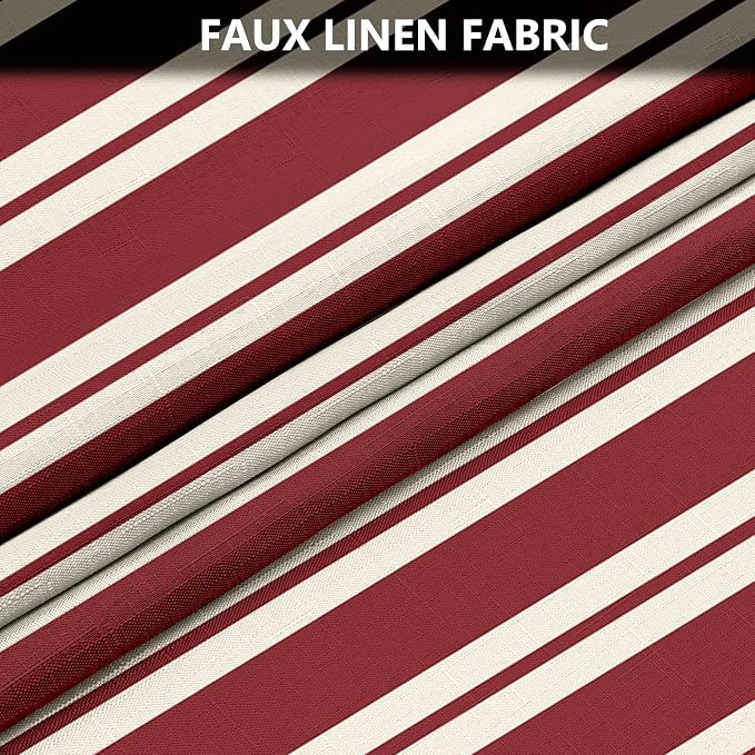 Tititex Cute Candy Cane Striped 140gsm Faux Linen Fabric Shower Curtain, Elegant Classic Burgundy Red Shower Curtain Sets Decoration 72x72 Inch with Hooks