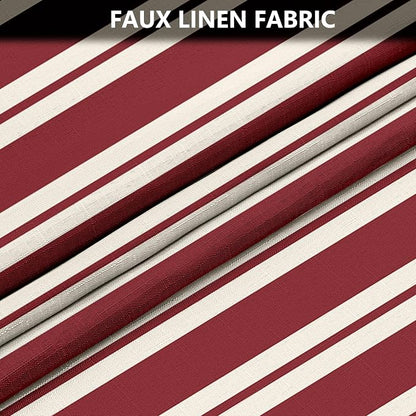 Tititex Cute Candy Cane Striped 140gsm Faux Linen Fabric Shower Curtain, Elegant Classic Burgundy Red Shower Curtain Sets Decoration 72x72 Inch with Hooks