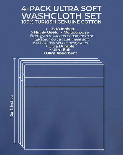 American Veteran Towel, 100% Cotton Turkish Washcloths for Bathroom Essentials 4 Pack, Soft Absorbent Wash Cloths Quick Drying Small Towels Washrags, Purple