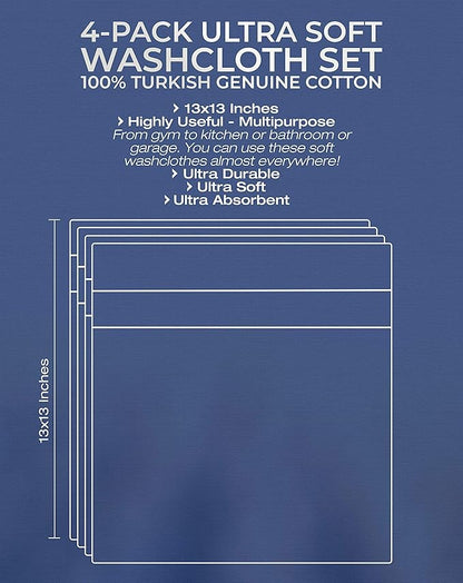 American Veteran Towel, 100% Cotton Turkish Washcloths for Bathroom Essentials 4 Pack, Soft Absorbent Wash Cloths Quick Drying Small Towels Washrags, Dark Gray