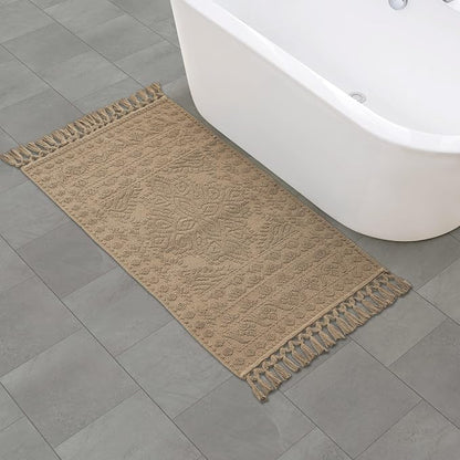 French Connection Nellore Bathroom Rugs, Woven and Beaded Bathroom Mats, Durable Bath Rugs, Thick Bath Mats for Bathroom and Shower Rugs, 26" x 49", Taupe