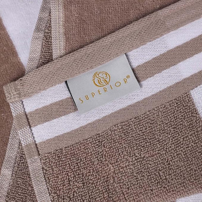 Superior Oversized Cotton Beach Towel Set of 2, Absorbent Towels for Bathroom, Beach, Pool, Swim, Adults, Kids, Vacation, Travel, Bath Sheet, Quick Dry Basics, Trip Essentials, Striped Decor, Taupe